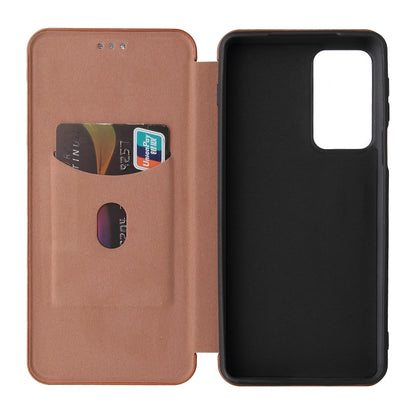 For Motorola Edge 20 Pro Carbon Fiber Texture Horizontal Flip TPU + PC + PU Leather Case with Card Slot(Brown) by buy2fix