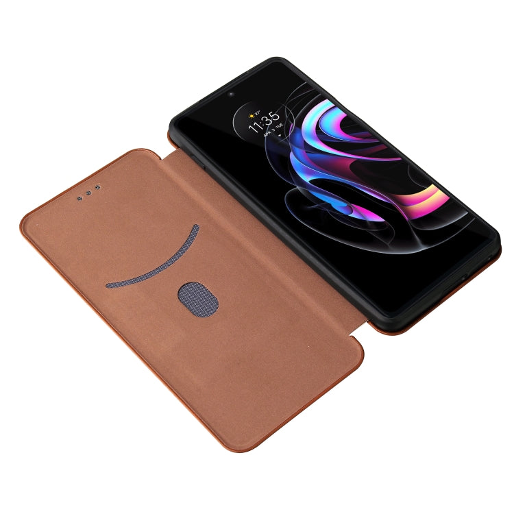 For Motorola Edge 20 Pro Carbon Fiber Texture Horizontal Flip TPU + PC + PU Leather Case with Card Slot(Brown) by buy2fix