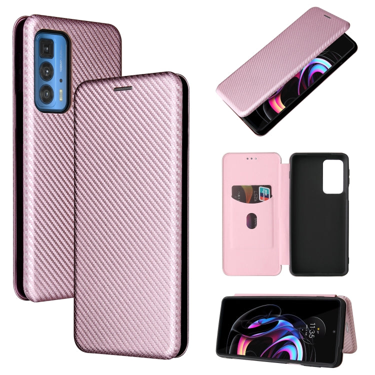 For Motorola Edge 20 Pro Carbon Fiber Texture Horizontal Flip TPU + PC + PU Leather Case with Card Slot(Pink) by buy2fix