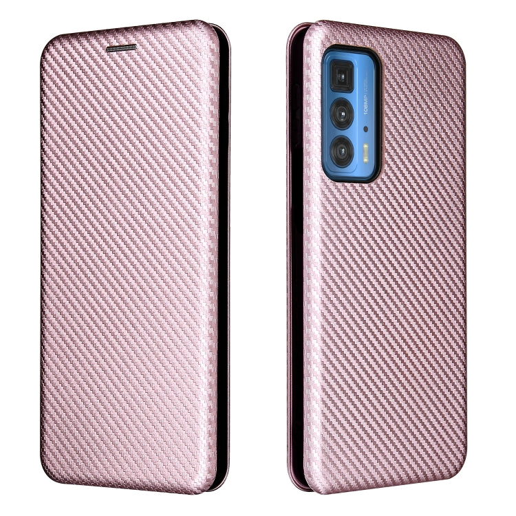 For Motorola Edge 20 Pro Carbon Fiber Texture Horizontal Flip TPU + PC + PU Leather Case with Card Slot(Pink) by buy2fix