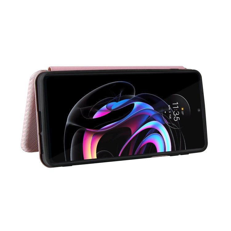 For Motorola Edge 20 Pro Carbon Fiber Texture Horizontal Flip TPU + PC + PU Leather Case with Card Slot(Pink) by buy2fix