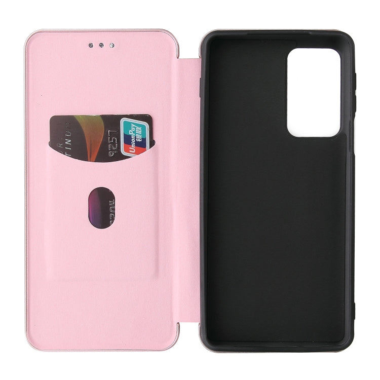 For Motorola Edge 20 Pro Carbon Fiber Texture Horizontal Flip TPU + PC + PU Leather Case with Card Slot(Pink) by buy2fix