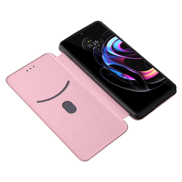For Motorola Edge 20 Pro Carbon Fiber Texture Horizontal Flip TPU + PC + PU Leather Case with Card Slot(Pink) by buy2fix