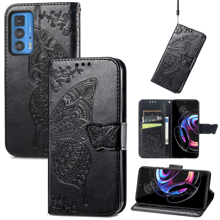 Butterfly Love Flowers Embossed Horizontal Flip Leather Case with Holder & Card Slots & Wallet & Lanyard For Motorola Edge 20 Pro(Black) by buy2fix
