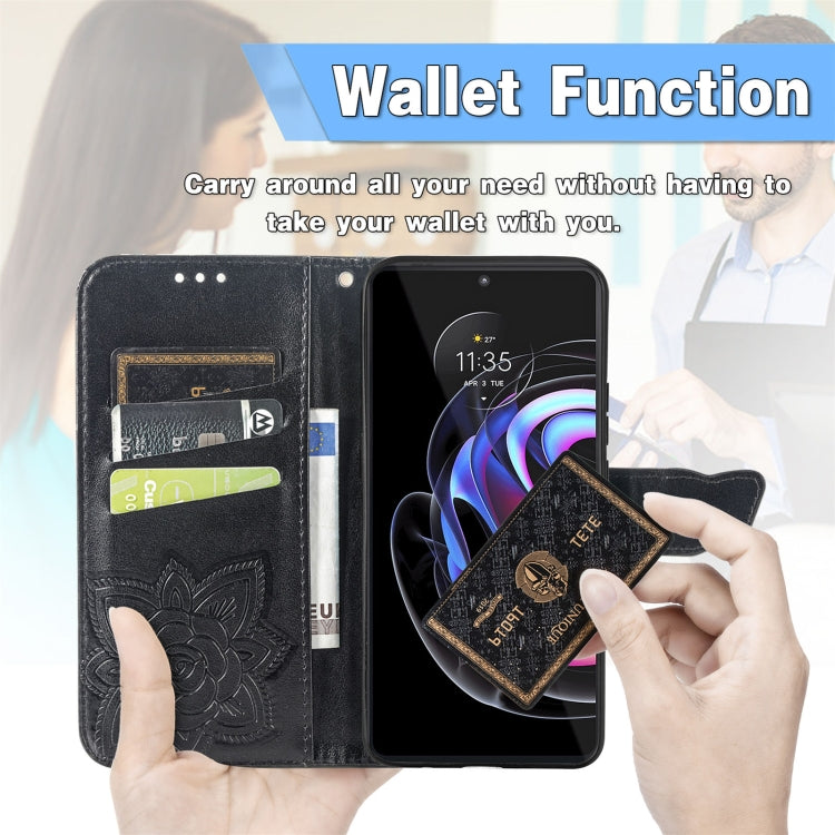 Butterfly Love Flowers Embossed Horizontal Flip Leather Case with Holder & Card Slots & Wallet & Lanyard For Motorola Edge 20 Pro(Black) by buy2fix