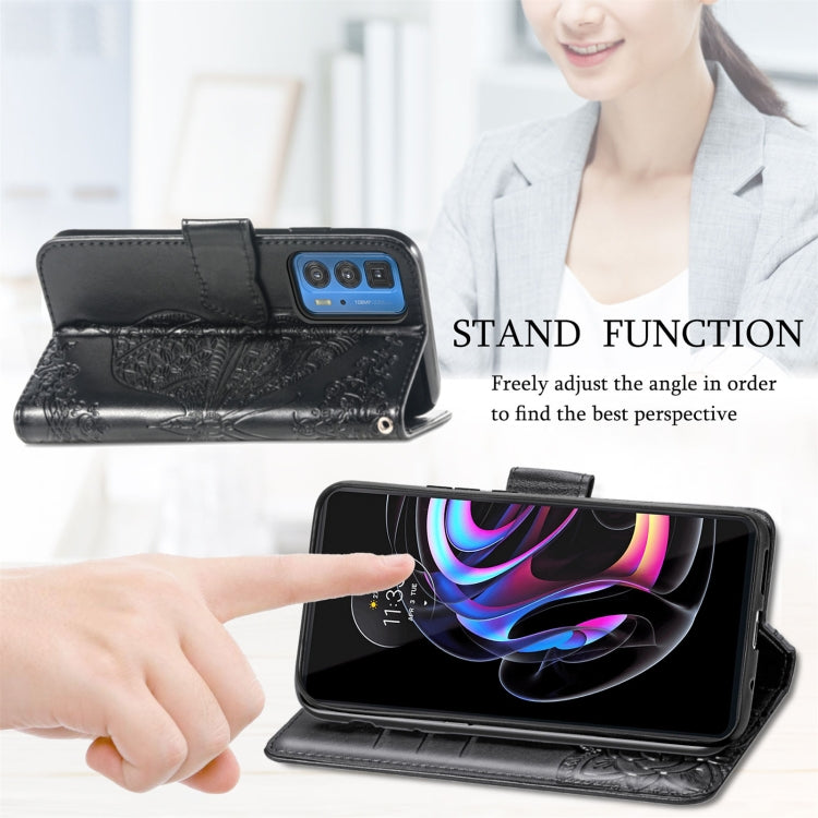 Butterfly Love Flowers Embossed Horizontal Flip Leather Case with Holder & Card Slots & Wallet & Lanyard For Motorola Edge 20 Pro(Black) by buy2fix