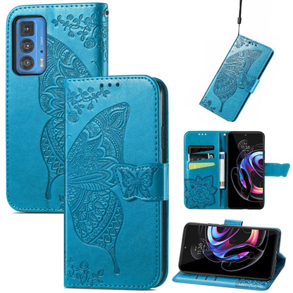 Butterfly Love Flowers Embossed Horizontal Flip Leather Case with Holder & Card Slots & Wallet & Lanyard For Motorola Edge 20 Pro(Blue) by buy2fix