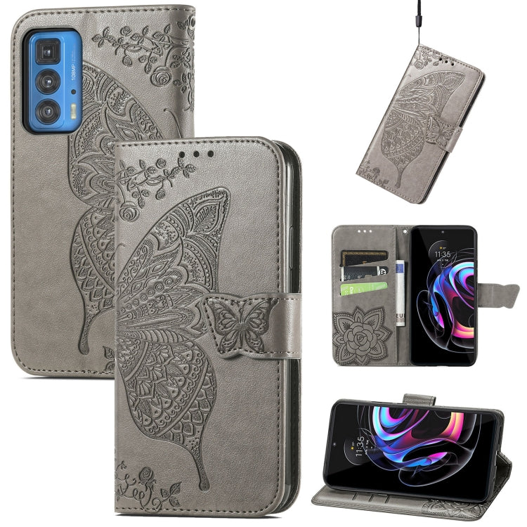 Butterfly Love Flowers Embossed Horizontal Flip Leather Case with Holder & Card Slots & Wallet & Lanyard For Motorola Edge 20 Pro(Gray) by buy2fix
