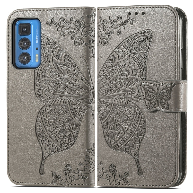 Butterfly Love Flowers Embossed Horizontal Flip Leather Case with Holder & Card Slots & Wallet & Lanyard For Motorola Edge 20 Pro(Gray) by buy2fix
