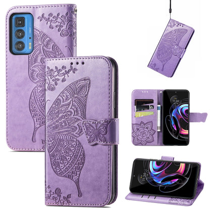 Butterfly Love Flowers Embossed Horizontal Flip Leather Case with Holder & Card Slots & Wallet & Lanyard For Motorola Edge 20 Pro(Light Purple) by buy2fix