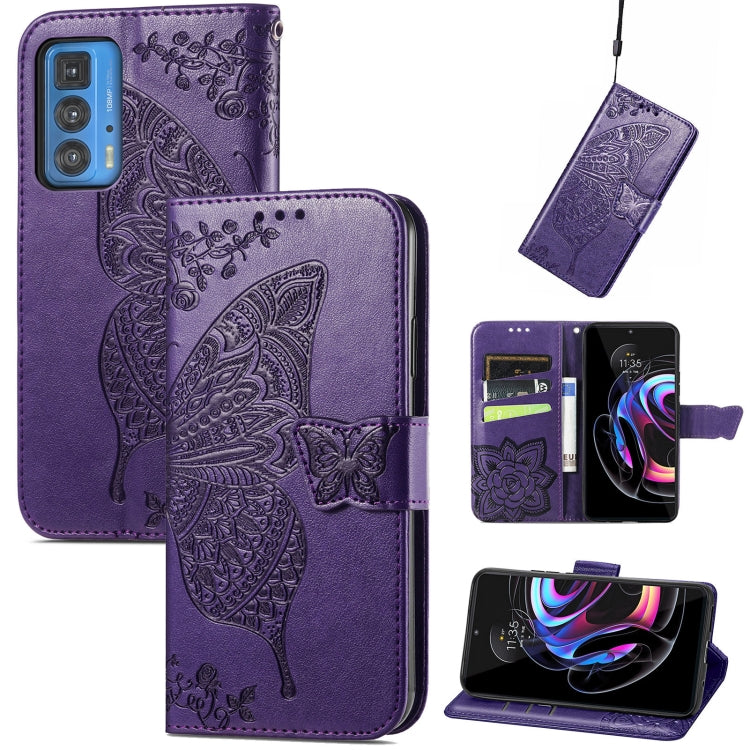 Butterfly Love Flowers Embossed Horizontal Flip Leather Case with Holder & Card Slots & Wallet & Lanyard For Motorola Edge 20 Pro(Dark Purple) by buy2fix