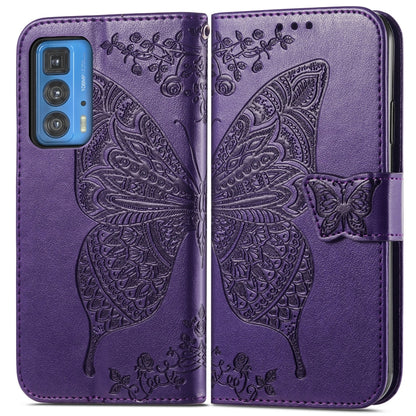 Butterfly Love Flowers Embossed Horizontal Flip Leather Case with Holder & Card Slots & Wallet & Lanyard For Motorola Edge 20 Pro(Dark Purple) by buy2fix
