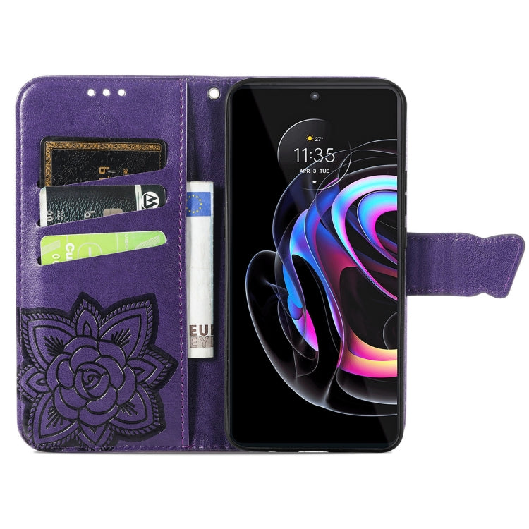Butterfly Love Flowers Embossed Horizontal Flip Leather Case with Holder & Card Slots & Wallet & Lanyard For Motorola Edge 20 Pro(Dark Purple) by buy2fix