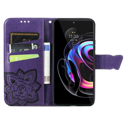 Butterfly Love Flowers Embossed Horizontal Flip Leather Case with Holder & Card Slots & Wallet & Lanyard For Motorola Edge 20 Pro(Dark Purple) by buy2fix