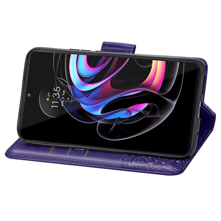 Butterfly Love Flowers Embossed Horizontal Flip Leather Case with Holder & Card Slots & Wallet & Lanyard For Motorola Edge 20 Pro(Dark Purple) by buy2fix