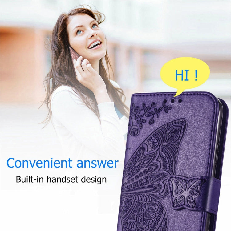 Butterfly Love Flowers Embossed Horizontal Flip Leather Case with Holder & Card Slots & Wallet & Lanyard For Motorola Edge 20 Pro(Dark Purple) by buy2fix