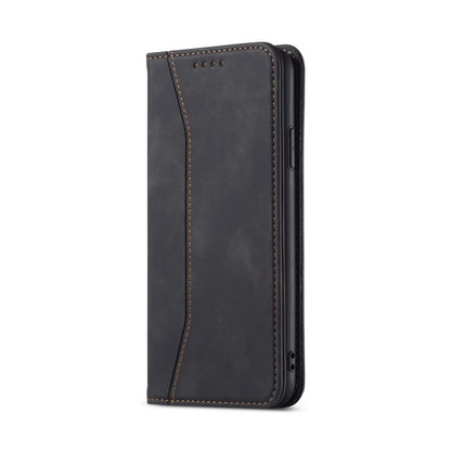 For iPhone 13 Pro Skin-feel Calfskin Texture Magnetic Dual-Fold Horizontal Flip Leather Case with Holder & Card Slots & Wallet (Black) - iPhone 13 Pro Cases by buy2fix | Online Shopping UK | buy2fix