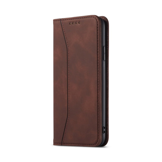 For iPhone 13 Pro Skin-feel Calfskin Texture Magnetic Dual-Fold Horizontal Flip Leather Case with Holder & Card Slots & Wallet (Coffee) - iPhone 13 Pro Cases by buy2fix | Online Shopping UK | buy2fix