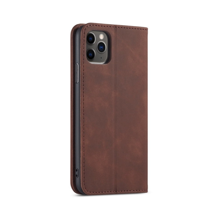 For iPhone 13 Pro Skin-feel Calfskin Texture Magnetic Dual-Fold Horizontal Flip Leather Case with Holder & Card Slots & Wallet (Coffee) - iPhone 13 Pro Cases by buy2fix | Online Shopping UK | buy2fix