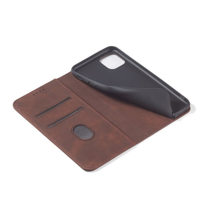 For iPhone 13 Pro Skin-feel Calfskin Texture Magnetic Dual-Fold Horizontal Flip Leather Case with Holder & Card Slots & Wallet (Coffee) - iPhone 13 Pro Cases by buy2fix | Online Shopping UK | buy2fix