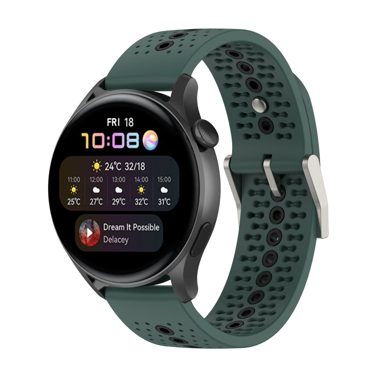 22mm Universal Colorful Hole Silicone Watch Band(Olive Green Black) by buy2fix