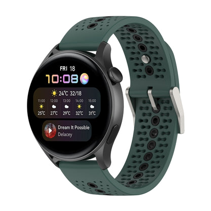 22mm Universal Colorful Hole Silicone Watch Band(Olive Green Black) by buy2fix