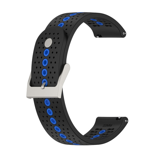 22mm Universal Colorful Hole Silicone Watch Band(Black Blue) by buy2fix