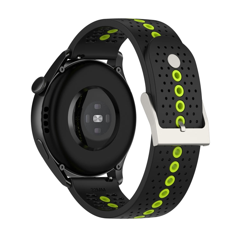 22mm Universal Colorful Hole Silicone Watch Band(Black Lime Green) by buy2fix