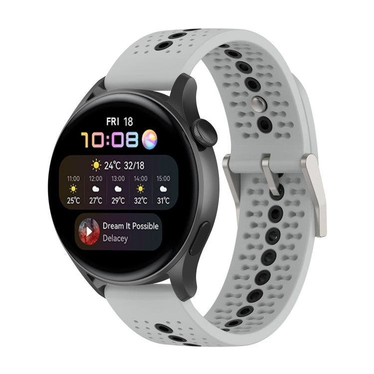 22mm Universal Colorful Hole Silicone Watch Band(Grey Black) by buy2fix