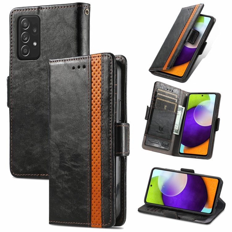 For Samsung Galaxy A52 5G CaseNeo Business Splicing Dual Magnetic Buckle Horizontal Flip PU Leather Case with Holder & Card Slots & Wallet(Black) by buy2fix