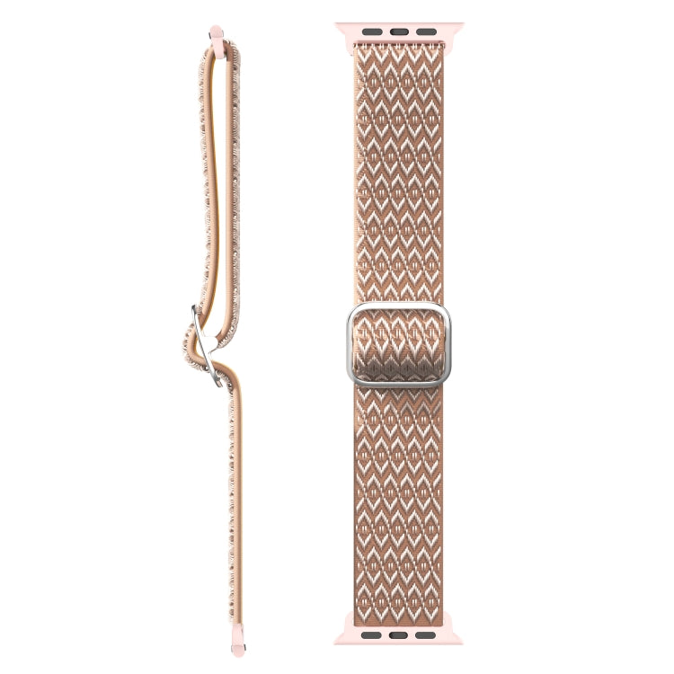 Adjustable Rhombic Texture Elastic Watch Band For Apple Watch Ultra 49mm&Watch Ultra 2 49mm / Series 9&8&7 45mm / SE 3&SE 2&6&SE&5&4 44mm / 3&2&1 42mm(Pink) by buy2fix