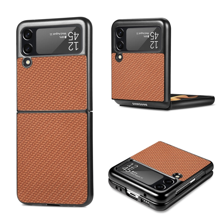 For Samsung Galaxy Z Flip3 5G Cross Pattern Slim PC Protective Case(Brown) by buy2fix