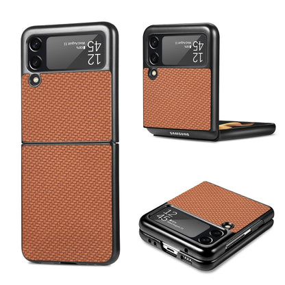 For Samsung Galaxy Z Flip3 5G Cross Pattern Slim PC Protective Case(Brown) by buy2fix