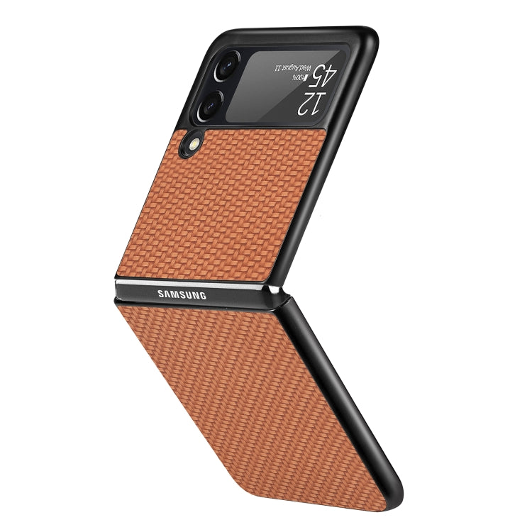 For Samsung Galaxy Z Flip3 5G Cross Pattern Slim PC Protective Case(Brown) by buy2fix