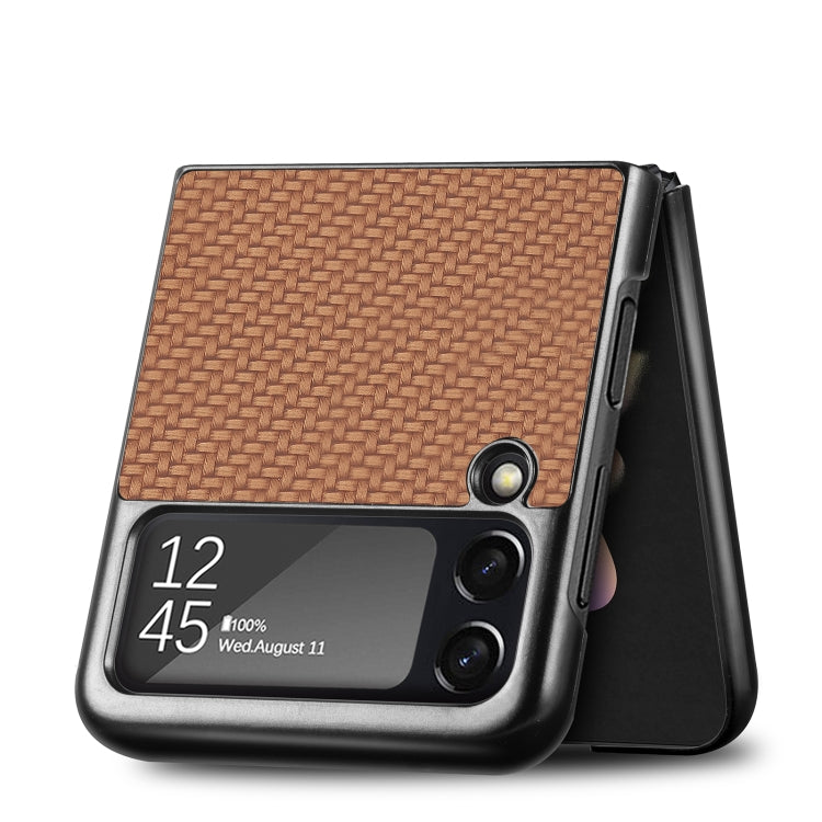 For Samsung Galaxy Z Flip3 5G Cross Pattern Slim PC Protective Case(Brown) by buy2fix