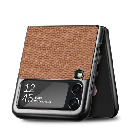 For Samsung Galaxy Z Flip3 5G Cross Pattern Slim PC Protective Case(Brown) by buy2fix