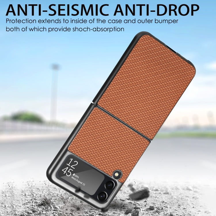 For Samsung Galaxy Z Flip3 5G Cross Pattern Slim PC Protective Case(Brown) by buy2fix