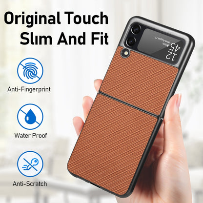 For Samsung Galaxy Z Flip3 5G Cross Pattern Slim PC Protective Case(Brown) by buy2fix