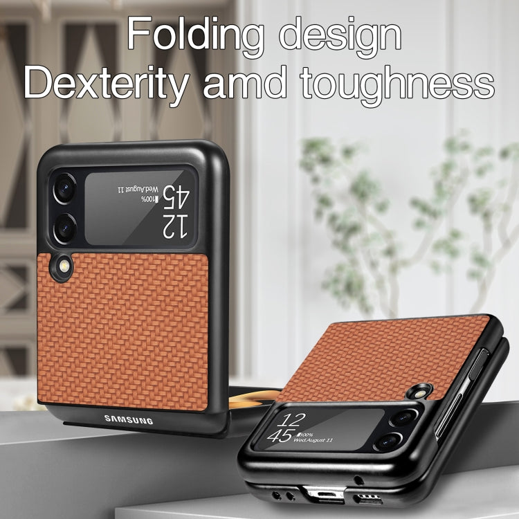 For Samsung Galaxy Z Flip3 5G Cross Pattern Slim PC Protective Case(Brown) by buy2fix