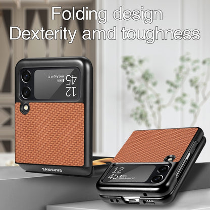 For Samsung Galaxy Z Flip3 5G Cross Pattern Slim PC Protective Case(Brown) by buy2fix