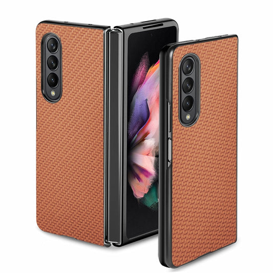 For Samsung Galaxy Z Fold3 5G Cross Pattern Slim PC Protective Case(Brown) by buy2fix