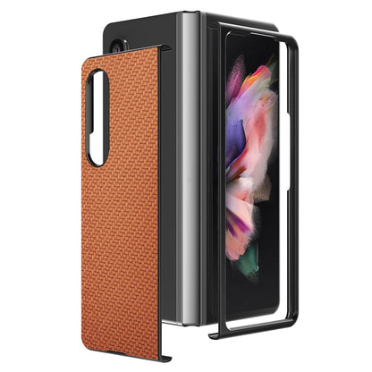 For Samsung Galaxy Z Fold3 5G Cross Pattern Slim PC Protective Case(Brown) by buy2fix