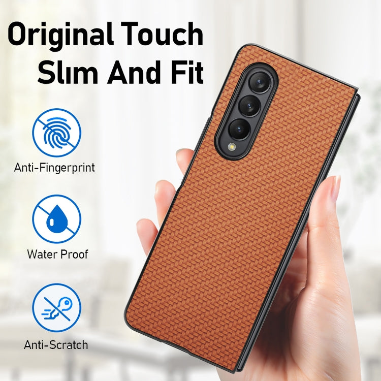 For Samsung Galaxy Z Fold3 5G Cross Pattern Slim PC Protective Case(Brown) by buy2fix