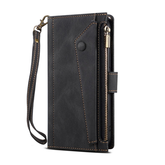 For iPhone 13 Pro Retro Frosted Horizontal Flip Leather Case with Holder & Card Slot & Wallet & Zipper Pocket & Lanyard (Black) - iPhone 13 Pro Cases by buy2fix | Online Shopping UK | buy2fix