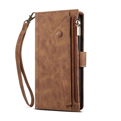 For iPhone 12 Pro Max Retro Frosted Horizontal Flip Leather Case with Holder & Card Slot & Wallet & Zipper Pocket & Lanyard(Brown) by buy2fix