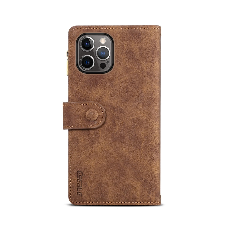 For iPhone 12 Pro Max Retro Frosted Horizontal Flip Leather Case with Holder & Card Slot & Wallet & Zipper Pocket & Lanyard(Brown) by buy2fix