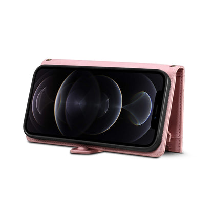 For iPhone 12 Pro Retro Frosted Horizontal Flip Leather Case with Holder & Card Slot & Wallet & Zipper Pocket & Lanyard(Rose Gold) by buy2fix