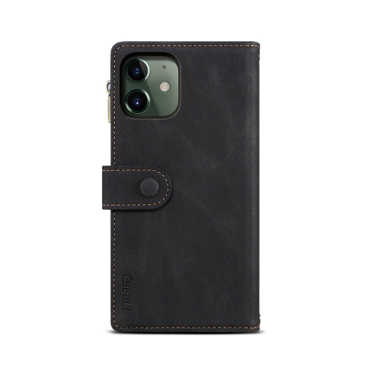 For iPhone 12 Retro Frosted Horizontal Flip Leather Case with Holder & Card Slot & Wallet & Zipper Pocket & Lanyard(Black) - iPhone 12 / 12 Pro Cases by buy2fix | Online Shopping UK | buy2fix