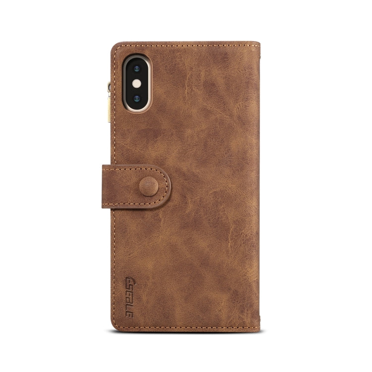 For iPhone X / XS Retro Frosted Horizontal Flip Leather Case with Holder & Card Slot & Wallet & Zipper Pocket & Lanyard(Brown) by buy2fix