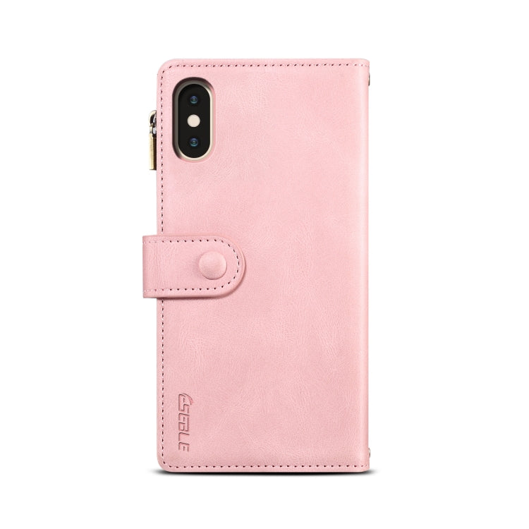 For iPhone XS Max Retro Frosted Horizontal Flip Leather Case with Holder & Card Slot & Wallet & Zipper Pocket & Lanyard(Rose Gold) by buy2fix